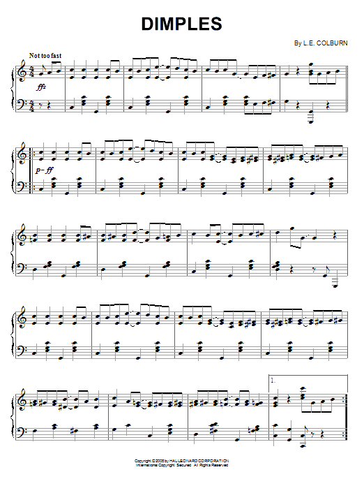 Preview L.E. Colburn Dimples Jazz sheet music, notes and chords for Piano, SKU: 65774 sheet music, piano notes, chords, guitar tabs, score, transpose, transcribe, how to play, guide, download, learn, tutorial, progression, song, artist, awards, billboard, mtv, vh1, tour, single, album, release