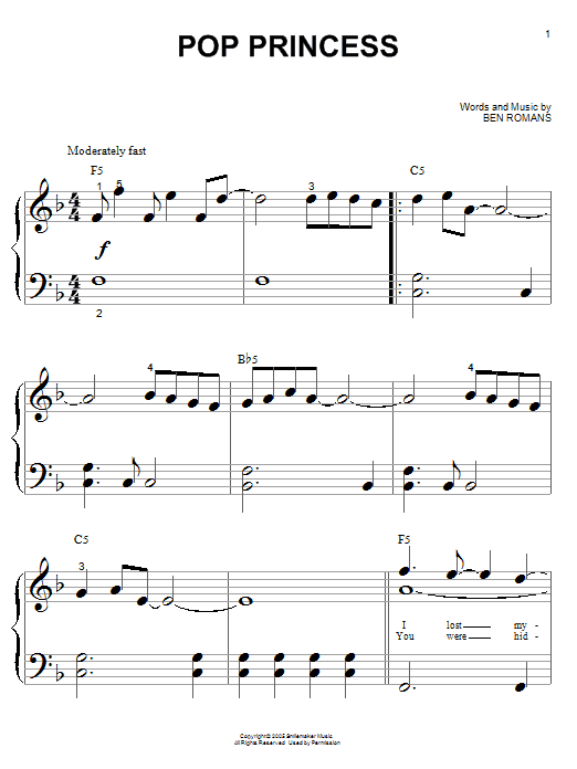 Preview The Click Five Pop Princess Pop sheet music, notes and chords for Piano (Big Notes), SKU: 67060 sheet music, piano notes, chords, guitar tabs, score, transpose, transcribe, how to play, guide, download, learn, tutorial, progression, song, artist, awards, billboard, mtv, vh1, tour, single, album, release