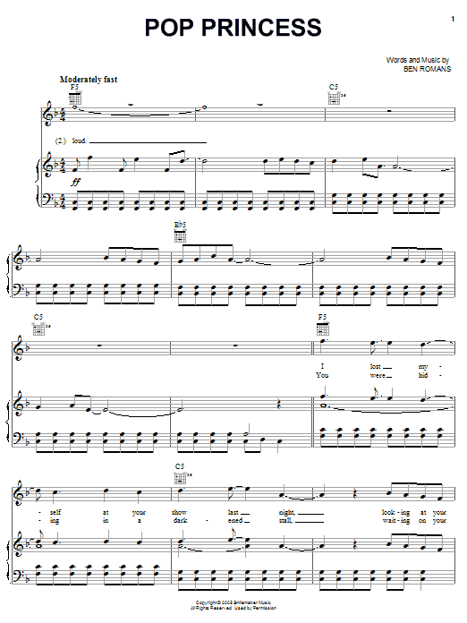 Preview The Click Five Pop Princess Pop sheet music, notes and chords for Piano, Vocal & Guitar (Right-Hand Melody), SKU: 67063 sheet music, piano notes, chords, guitar tabs, score, transpose, transcribe, how to play, guide, download, learn, tutorial, progression, song, artist, awards, billboard, mtv, vh1, tour, single, album, release