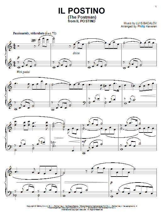 Preview Luis Bacalov Il Postino (The Postman) Film and TV sheet music, notes and chords for Piano, SKU: 67921 sheet music, piano notes, chords, guitar tabs, score, transpose, transcribe, how to play, guide, download, learn, tutorial, progression, song, artist, awards, billboard, mtv, vh1, tour, single, album, release