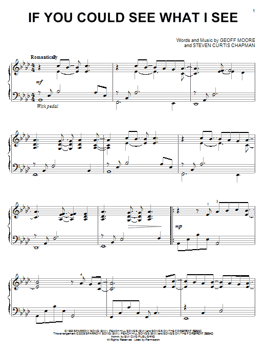 Preview Geoff Moore & The Distance If You Could See What I See Pop sheet music, notes and chords for Piano Solo, SKU: 68303 sheet music, piano notes, chords, guitar tabs, score, transpose, transcribe, how to play, guide, download, learn, tutorial, progression, song, artist, awards, billboard, mtv, vh1, tour, single, album, release