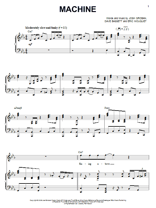 Preview Josh Groban Machine Pop sheet music, notes and chords for Piano, Vocal & Guitar (Right-Hand Melody), SKU: 70448 sheet music, piano notes, chords, guitar tabs, score, transpose, transcribe, how to play, guide, download, learn, tutorial, progression, song, artist, awards, billboard, mtv, vh1, tour, single, album, release