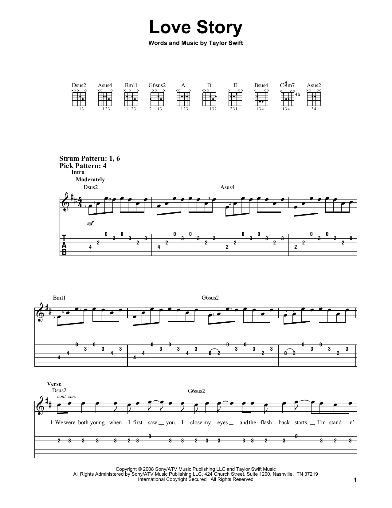 Taylor Swift Love Story Sheet Music Notes Chords Download Printable Easy Guitar Tab Sku 71324