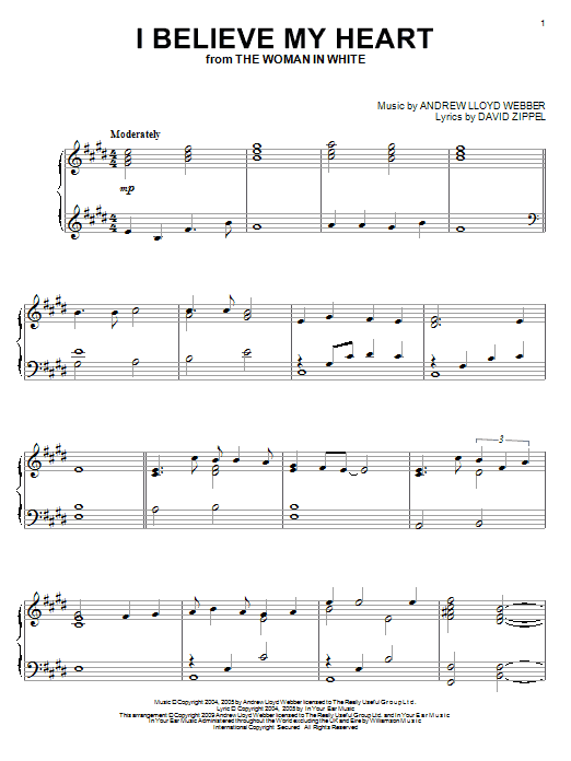 Preview Andrew Lloyd Webber I Believe My Heart (from The Woman In White) Broadway sheet music, notes and chords for Piano, SKU: 72509 sheet music, piano notes, chords, guitar tabs, score, transpose, transcribe, how to play, guide, download, learn, tutorial, progression, song, artist, awards, billboard, mtv, vh1, tour, single, album, release