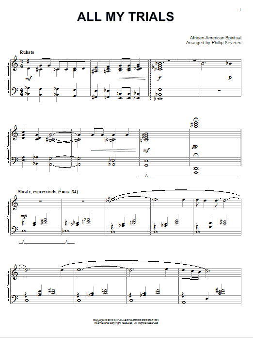 Preview African-American Spiritual All My Trials Hymn sheet music, notes and chords for Piano, SKU: 73581 sheet music, piano notes, chords, guitar tabs, score, transpose, transcribe, how to play, guide, download, learn, tutorial, progression, song, artist, awards, billboard, mtv, vh1, tour, single, album, release