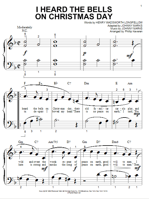 Preview Henry Wadsworth Longfellow I Heard The Bells On Christmas Day Christmas sheet music, notes and chords for Piano (Big Notes), SKU: 75269 sheet music, piano notes, chords, guitar tabs, score, transpose, transcribe, how to play, guide, download, learn, tutorial, progression, song, artist, awards, billboard, mtv, vh1, tour, single, album, release