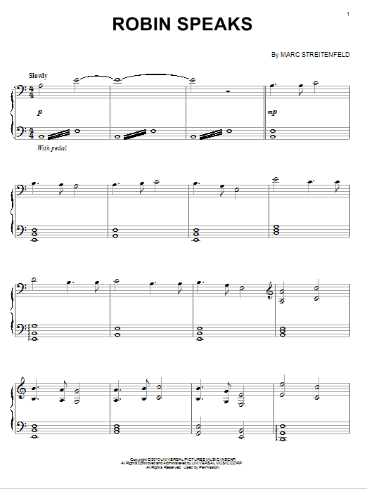 Preview Marc Streitenfeld Robin Speaks Film and TV sheet music, notes and chords for Piano, SKU: 75819 sheet music, piano notes, chords, guitar tabs, score, transpose, transcribe, how to play, guide, download, learn, tutorial, progression, song, artist, awards, billboard, mtv, vh1, tour, single, album, release
