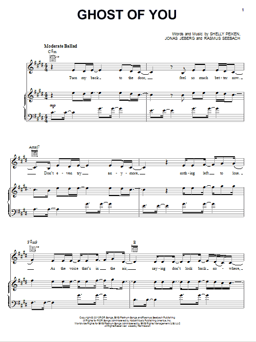 Preview Selena Gomez & The Scene Ghost Of You Pop sheet music, notes and chords for Piano, Vocal & Guitar (Right-Hand Melody), SKU: 79451 sheet music, piano notes, chords, guitar tabs, score, transpose, transcribe, how to play, guide, download, learn, tutorial, progression, song, artist, awards, billboard, mtv, vh1, tour, single, album, release
