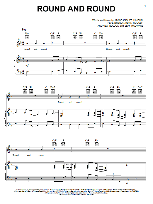 Preview Selena Gomez & The Scene Round And Round Pop sheet music, notes and chords for Piano, Vocal & Guitar (Right-Hand Melody), SKU: 79460 sheet music, piano notes, chords, guitar tabs, score, transpose, transcribe, how to play, guide, download, learn, tutorial, progression, song, artist, awards, billboard, mtv, vh1, tour, single, album, release