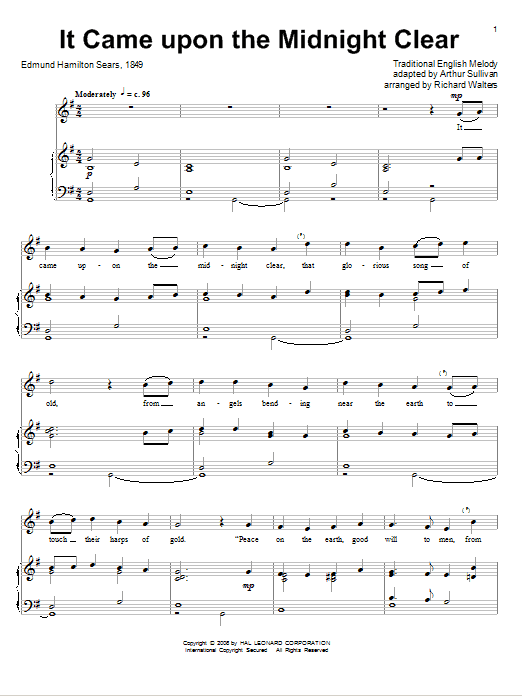Preview Edmund Hamilton Sears It Came Upon The Midnight Clear Christmas sheet music, notes and chords for Piano & Vocal, SKU: 79946 sheet music, piano notes, chords, guitar tabs, score, transpose, transcribe, how to play, guide, download, learn, tutorial, progression, song, artist, awards, billboard, mtv, vh1, tour, single, album, release