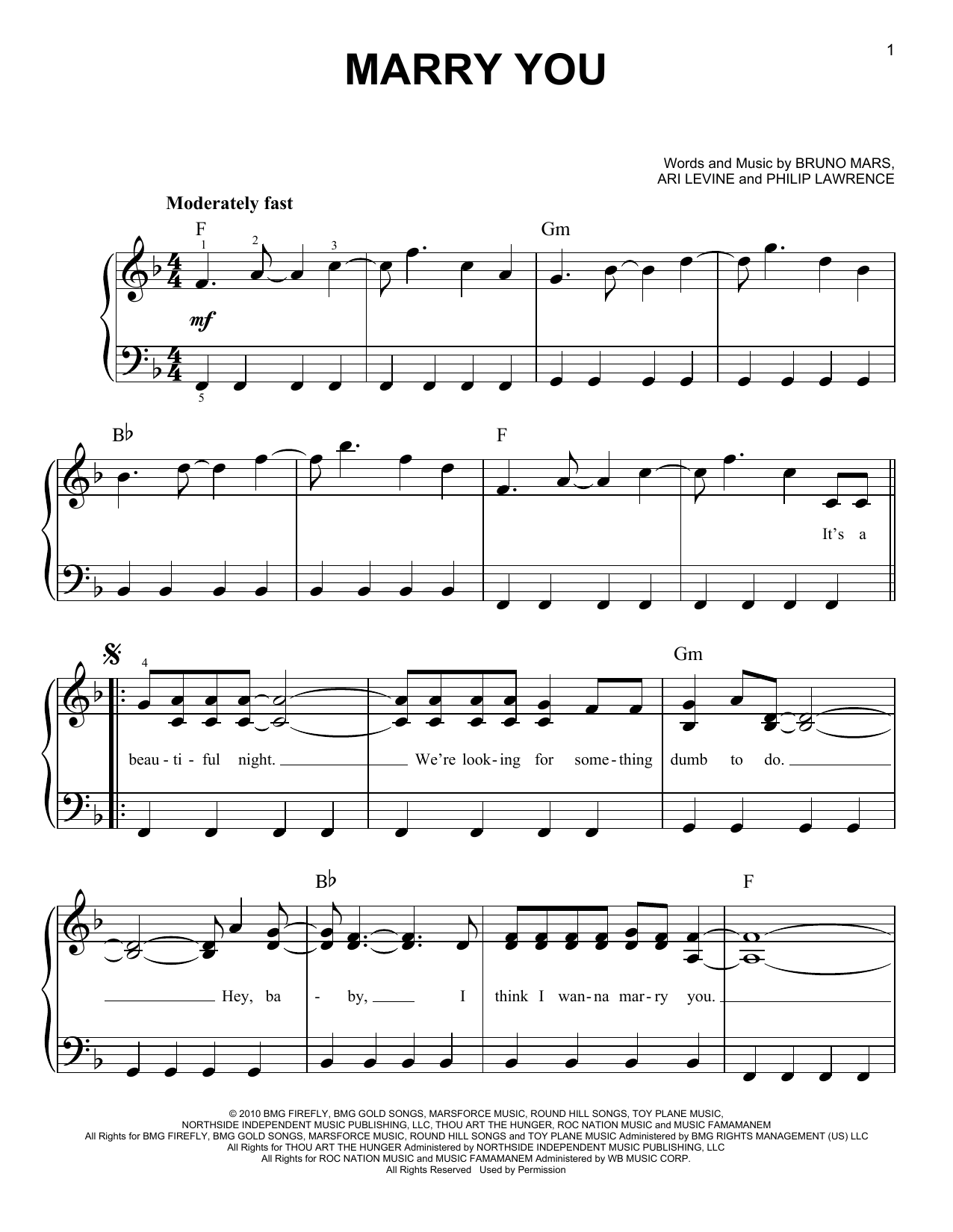 Preview Bruno Mars Marry You Rock sheet music, notes and chords for Easy Piano, SKU: 80513 sheet music, piano notes, chords, guitar tabs, score, transpose, transcribe, how to play, guide, download, learn, tutorial, progression, song, artist, awards, billboard, mtv, vh1, tour, single, album, release