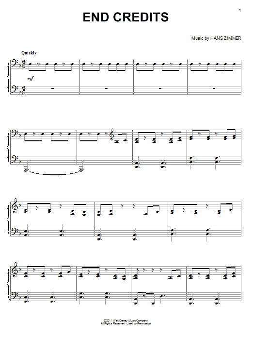 Preview Hans Zimmer End Credits Film and TV sheet music, notes and chords for Piano, SKU: 84064 sheet music, piano notes, chords, guitar tabs, score, transpose, transcribe, how to play, guide, download, learn, tutorial, progression, song, artist, awards, billboard, mtv, vh1, tour, single, album, release