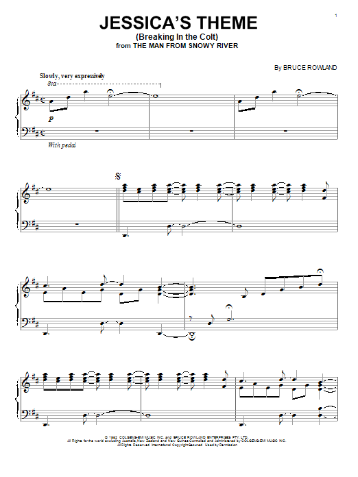 Preview Bruce Rowland Jessica's Theme (Breaking In The Colt) Pop sheet music, notes and chords for Piano, SKU: 85271 sheet music, piano notes, chords, guitar tabs, score, transpose, transcribe, how to play, guide, download, learn, tutorial, progression, song, artist, awards, billboard, mtv, vh1, tour, single, album, release