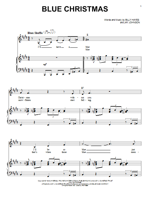 Preview Elvis Presley Blue Christmas Country sheet music, notes and chords for Piano & Vocal, SKU: 85763 sheet music, piano notes, chords, guitar tabs, score, transpose, transcribe, how to play, guide, download, learn, tutorial, progression, song, artist, awards, billboard, mtv, vh1, tour, single, album, release