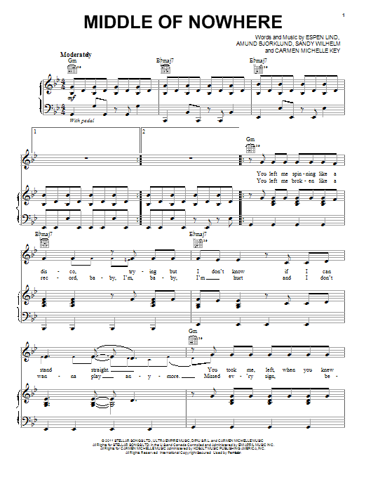 Preview Selena Gomez Middle Of Nowhere Pop sheet music, notes and chords for Piano, Vocal & Guitar (Right-Hand Melody), SKU: 87055 sheet music, piano notes, chords, guitar tabs, score, transpose, transcribe, how to play, guide, download, learn, tutorial, progression, song, artist, awards, billboard, mtv, vh1, tour, single, album, release
