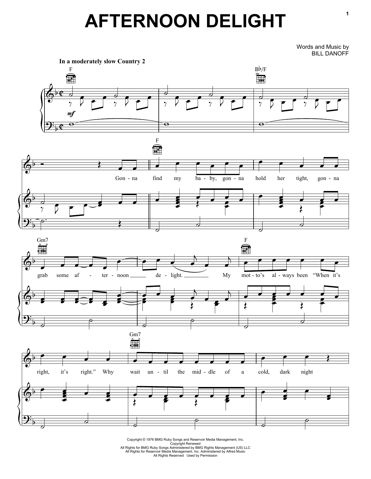 Preview Starland Vocal Band Afternoon Delight Rock sheet music, notes and chords for Piano, Vocal & Guitar (Right-Hand Melody), SKU: 87690 sheet music, piano notes, chords, guitar tabs, score, transpose, transcribe, how to play, guide, download, learn, tutorial, progression, song, artist, awards, billboard, mtv, vh1, tour, single, album, release