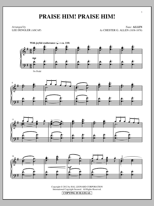 Preview Fanny J. Crosby Praise Him! Praise Him! Hymn sheet music, notes and chords for Piano, SKU: 87994 sheet music, piano notes, chords, guitar tabs, score, transpose, transcribe, how to play, guide, download, learn, tutorial, progression, song, artist, awards, billboard, mtv, vh1, tour, single, album, release