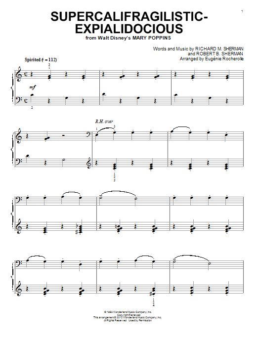 Preview Eugénie Rocherolle Supercalifragilisticexpialidocious Children sheet music, notes and chords for Piano, SKU: 88164 sheet music, piano notes, chords, guitar tabs, score, transpose, transcribe, how to play, guide, download, learn, tutorial, progression, song, artist, awards, billboard, mtv, vh1, tour, single, album, release