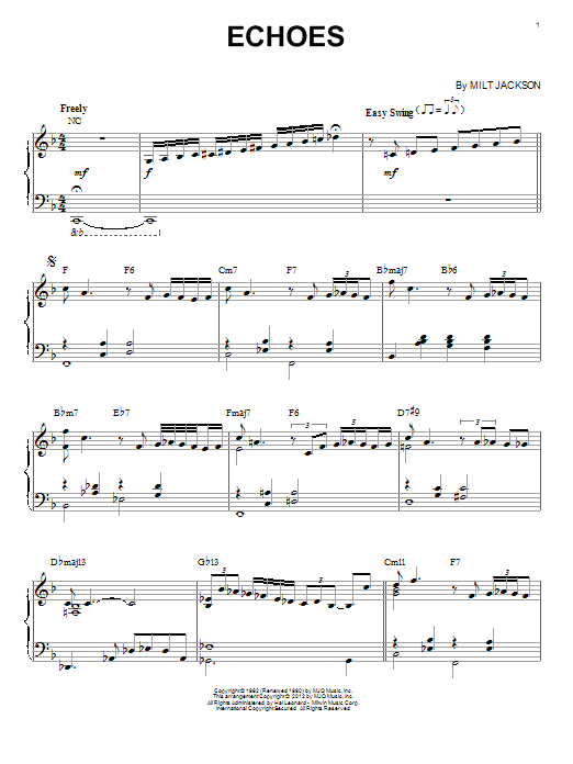Preview Modern Jazz Quartet Echoes Jazz sheet music, notes and chords for Piano, SKU: 88328 sheet music, piano notes, chords, guitar tabs, score, transpose, transcribe, how to play, guide, download, learn, tutorial, progression, song, artist, awards, billboard, mtv, vh1, tour, single, album, release