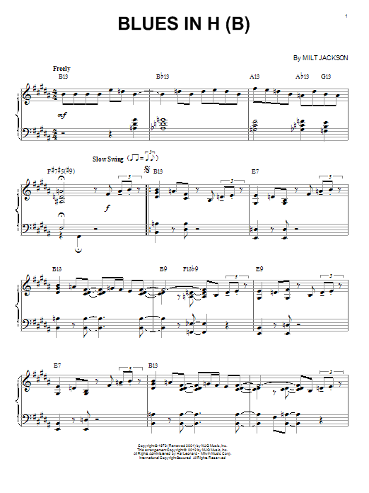 Preview Modern Jazz Quartet Blues In H (B) Jazz sheet music, notes and chords for Piano, SKU: 88329 sheet music, piano notes, chords, guitar tabs, score, transpose, transcribe, how to play, guide, download, learn, tutorial, progression, song, artist, awards, billboard, mtv, vh1, tour, single, album, release