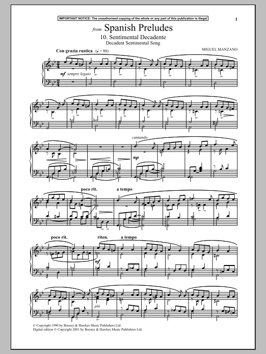Preview Miguel Manzano Spanish Preludes, 10. Sentimental Decadente (Decadent Sentimental Song) Classical sheet music, notes and chords for Piano, SKU: 89559 sheet music, piano notes, chords, guitar tabs, score, transpose, transcribe, how to play, guide, download, learn, tutorial, progression, song, artist, awards, billboard, mtv, vh1, tour, single, album, release