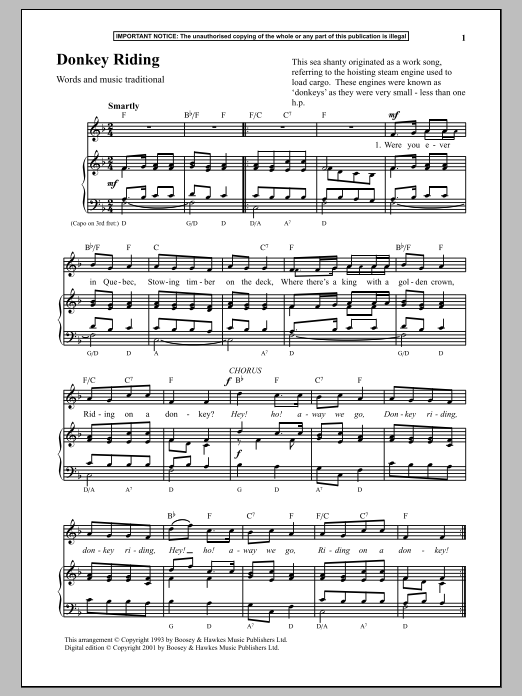 Preview Traditional Donkey Riding Unclassified sheet music, notes and chords for Piano, SKU: 90032 sheet music, piano notes, chords, guitar tabs, score, transpose, transcribe, how to play, guide, download, learn, tutorial, progression, song, artist, awards, billboard, mtv, vh1, tour, single, album, release