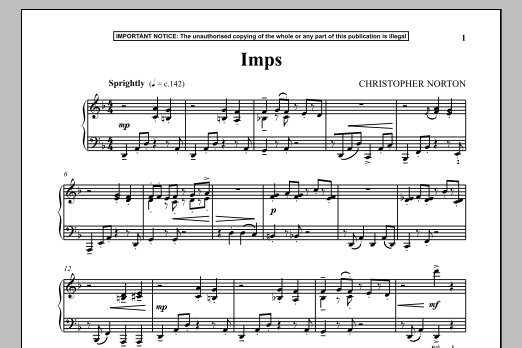 Preview Christopher Norton Imps Classical sheet music, notes and chords for Piano, SKU: 90281 sheet music, piano notes, chords, guitar tabs, score, transpose, transcribe, how to play, guide, download, learn, tutorial, progression, song, artist, awards, billboard, mtv, vh1, tour, single, album, release
