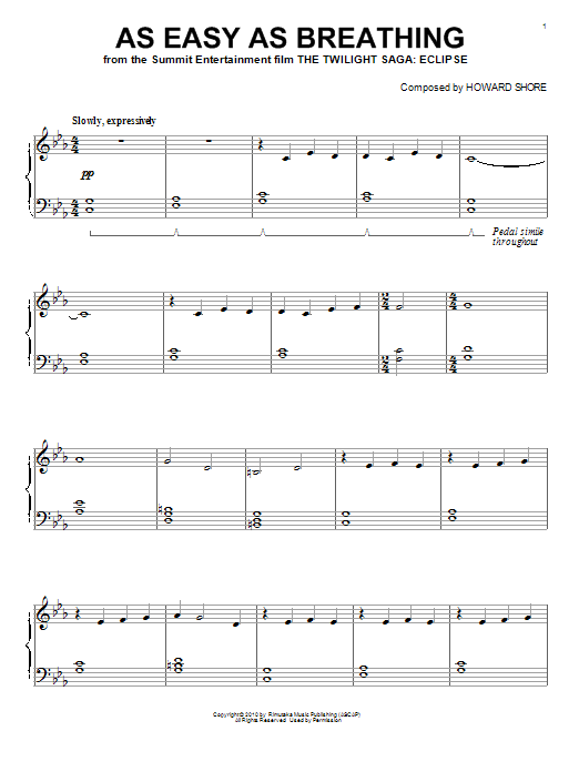 Preview Howard Shore As Easy As Breathing Pop sheet music, notes and chords for Piano, SKU: 91744 sheet music, piano notes, chords, guitar tabs, score, transpose, transcribe, how to play, guide, download, learn, tutorial, progression, song, artist, awards, billboard, mtv, vh1, tour, single, album, release
