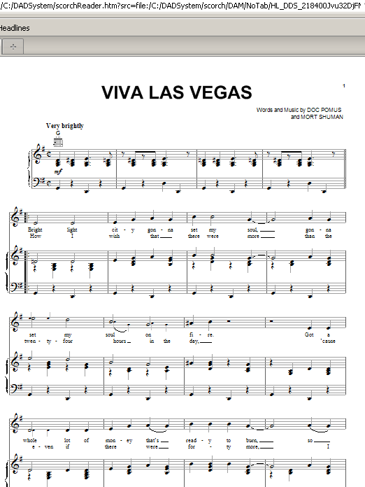 Preview Elvis Presley Viva Las Vegas Rock sheet music, notes and chords for Piano, Vocal & Guitar (Right-Hand Melody), SKU: 91932 sheet music, piano notes, chords, guitar tabs, score, transpose, transcribe, how to play, guide, download, learn, tutorial, progression, song, artist, awards, billboard, mtv, vh1, tour, single, album, release