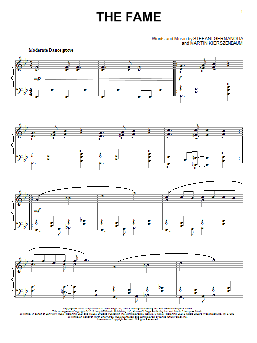 Preview Lady Gaga The Fame Pop sheet music, notes and chords for Piano, SKU: 92532 sheet music, piano notes, chords, guitar tabs, score, transpose, transcribe, how to play, guide, download, learn, tutorial, progression, song, artist, awards, billboard, mtv, vh1, tour, single, album, release