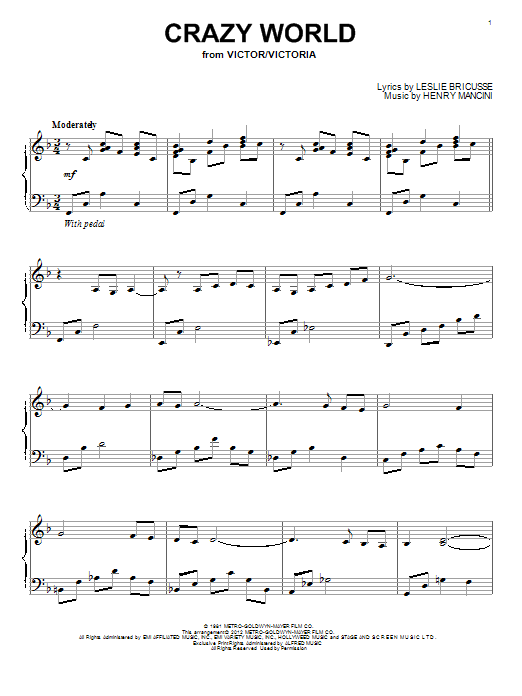 Preview Henry Mancini Crazy World Jazz sheet music, notes and chords for Piano, SKU: 93561 sheet music, piano notes, chords, guitar tabs, score, transpose, transcribe, how to play, guide, download, learn, tutorial, progression, song, artist, awards, billboard, mtv, vh1, tour, single, album, release
