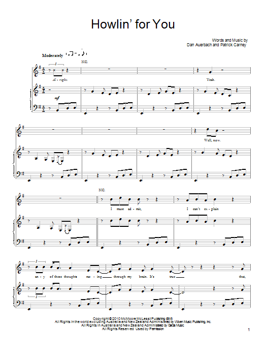 Howlin For You Sheet Music Notes The Black Keys Chords