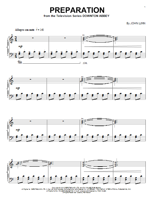 Preview John Lunn Preparation Pop sheet music, notes and chords for Piano, SKU: 95135 sheet music, piano notes, chords, guitar tabs, score, transpose, transcribe, how to play, guide, download, learn, tutorial, progression, song, artist, awards, billboard, mtv, vh1, tour, single, album, release