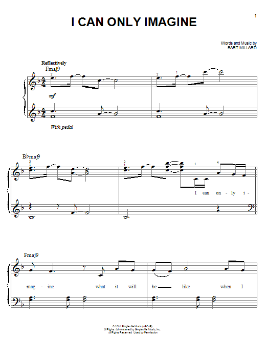 Preview MercyMe I Can Only Imagine Religious sheet music, notes and chords for Easy Piano, SKU: 95261 sheet music, piano notes, chords, guitar tabs, score, transpose, transcribe, how to play, guide, download, learn, tutorial, progression, song, artist, awards, billboard, mtv, vh1, tour, single, album, release