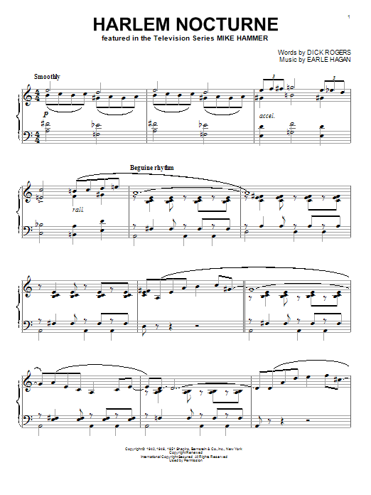 Preview Earle Hagen Harlem Nocturne Jazz sheet music, notes and chords for Piano, SKU: 95420 sheet music, piano notes, chords, guitar tabs, score, transpose, transcribe, how to play, guide, download, learn, tutorial, progression, song, artist, awards, billboard, mtv, vh1, tour, single, album, release