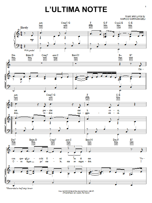 Preview Josh Groban L'Ultima Notte Pop sheet music, notes and chords for Piano, Vocal & Guitar (Right-Hand Melody), SKU: 95867 sheet music, piano notes, chords, guitar tabs, score, transpose, transcribe, how to play, guide, download, learn, tutorial, progression, song, artist, awards, billboard, mtv, vh1, tour, single, album, release