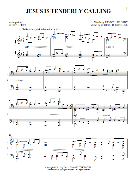Preview Cindy Berry Jesus Is Tenderly Calling Religious sheet music, notes and chords for Piano, SKU: 96836 sheet music, piano notes, chords, guitar tabs, score, transpose, transcribe, how to play, guide, download, learn, tutorial, progression, song, artist, awards, billboard, mtv, vh1, tour, single, album, release