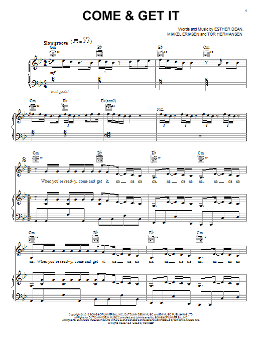 Preview Selena Gomez Come & Get It Pop sheet music, notes and chords for Piano, Vocal & Guitar (Right-Hand Melody), SKU: 97863 sheet music, piano notes, chords, guitar tabs, score, transpose, transcribe, how to play, guide, download, learn, tutorial, progression, song, artist, awards, billboard, mtv, vh1, tour, single, album, release