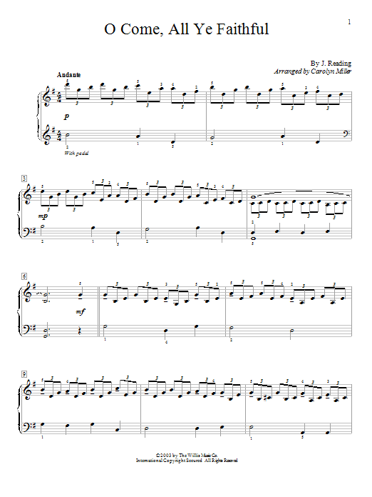 Preview Traditional Carol O Come, All Ye Faithful Christmas sheet music, notes and chords for Educational Piano, SKU: 98983 sheet music, piano notes, chords, guitar tabs, score, transpose, transcribe, how to play, guide, download, learn, tutorial, progression, song, artist, awards, billboard, mtv, vh1, tour, single, album, release
