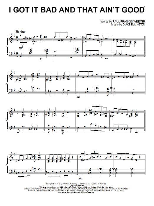 Preview Duke Ellington I Got It Bad And That Ain't Good Jazz sheet music, notes and chords for Piano, SKU: 99470 sheet music, piano notes, chords, guitar tabs, score, transpose, transcribe, how to play, guide, download, learn, tutorial, progression, song, artist, awards, billboard, mtv, vh1, tour, single, album, release