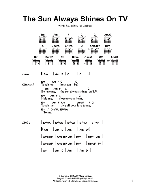 Download A-Ha The Sun Always Shines On TV sheet music and printable PDF score & Pop music notes