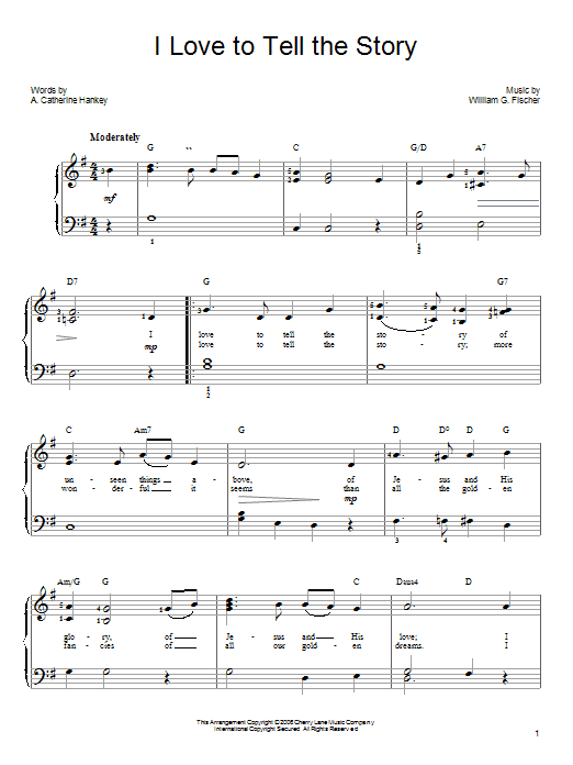 Preview A. Katherine Hankey I Love To Tell The Story Folk sheet music, notes and chords for Lyrics & Chords, SKU: 82348 sheet music, piano notes, chords, guitar tabs, score, transpose, transcribe, how to play, guide, download, learn, tutorial, progression, song, artist, awards, billboard, mtv, vh1, tour, single, album, release