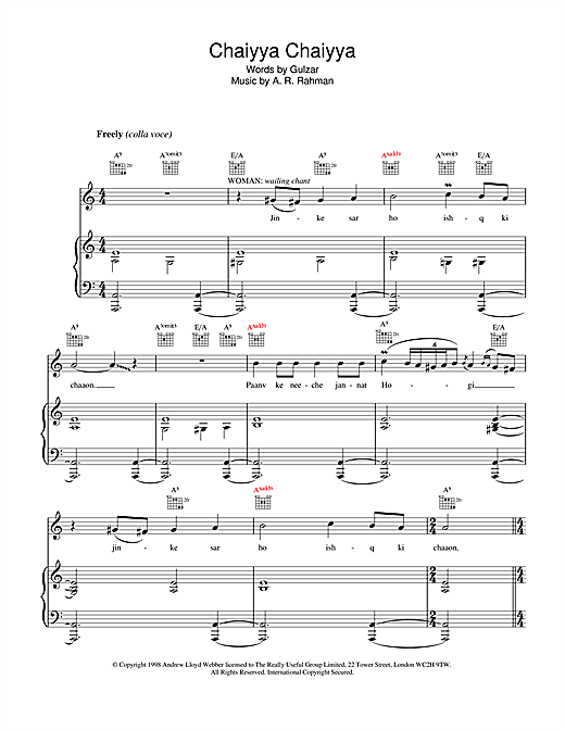 Preview A. R. Rahman Chaiyya Chaiyya Film and TV sheet music, notes and chords for Piano, Vocal & Guitar, SKU: 114764 sheet music, piano notes, chords, guitar tabs, score, transpose, transcribe, how to play, guide, download, learn, tutorial, progression, song, artist, awards, billboard, mtv, vh1, tour, single, album, release