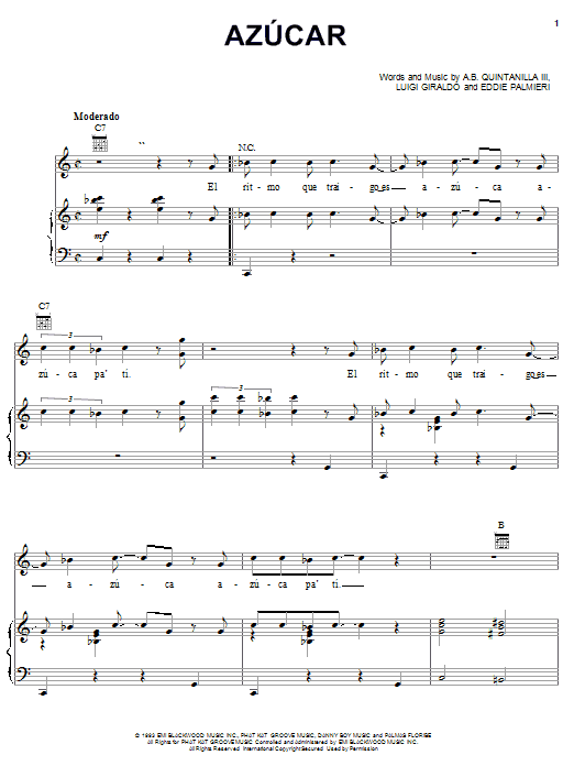 Preview A.B. Quintanilla III Azucar World sheet music, notes and chords for Piano, Vocal & Guitar (Right-Hand Melody), SKU: 24027 sheet music, piano notes, chords, guitar tabs, score, transpose, transcribe, how to play, guide, download, learn, tutorial, progression, song, artist, awards, billboard, mtv, vh1, tour, single, album, release