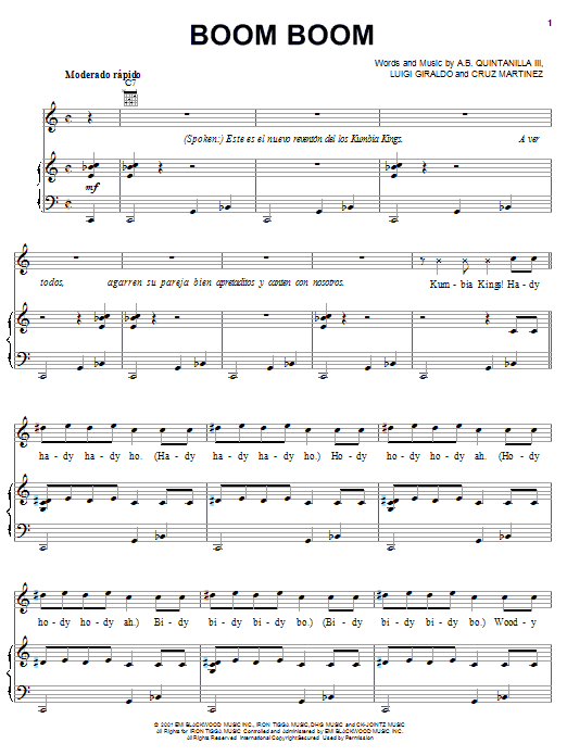 Preview A.B. Quintanilla III Boom Boom World sheet music, notes and chords for Piano, Vocal & Guitar (Right-Hand Melody), SKU: 24029 sheet music, piano notes, chords, guitar tabs, score, transpose, transcribe, how to play, guide, download, learn, tutorial, progression, song, artist, awards, billboard, mtv, vh1, tour, single, album, release