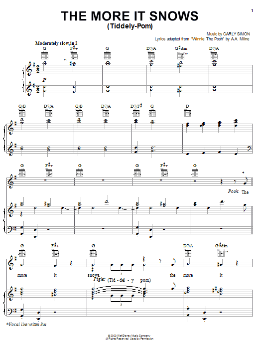 A.A. Milne The More It Snows (Tiddely-Pom) (from Piglet's Big Movie) Sheet Music & Chords for Piano, Vocal & Guitar (Right-Hand Melody) - Download or Print PDF