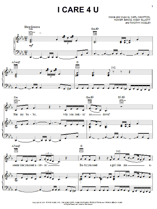 Aaliyah I Care 4 U Sheet Music & Chords for Piano, Vocal & Guitar (Right-Hand Melody) - Download or Print PDF