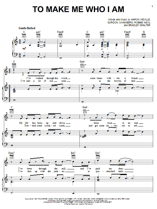 Aaron Neville To Make Me Who I Am Sheet Music & Chords for Piano, Vocal & Guitar (Right-Hand Melody) - Download or Print PDF
