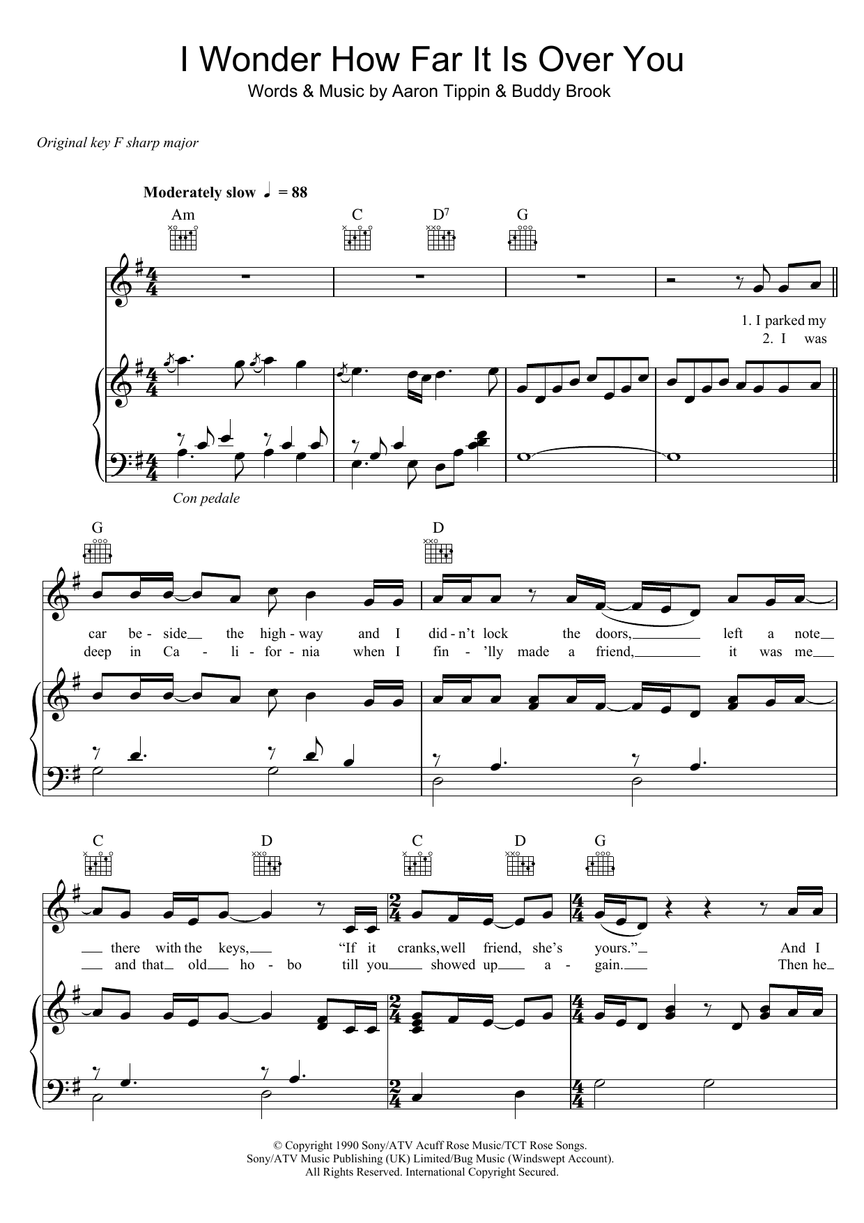 Aaron Tippin I Wonder How Far It Is Over You Sheet Music & Chords for Piano, Vocal & Guitar (Right-Hand Melody) - Download or Print PDF