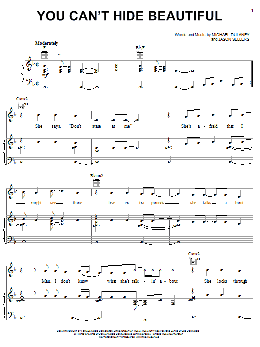 Preview Aaron Lines You Can't Hide Beautiful Pop sheet music, notes and chords for Piano, Vocal & Guitar (Right-Hand Melody), SKU: 21750 Download Aaron Lines You Can't Hide Beautiful sheet music and printable PDF score & Pop music notes
